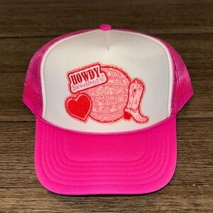 Vibrant Pink and White Trucker Hat with Western Patch